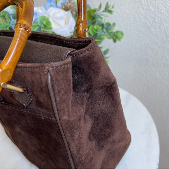 Gucci Bamboo Brown Suede Handbag/Crossbody Bag - Picture 13 of 16